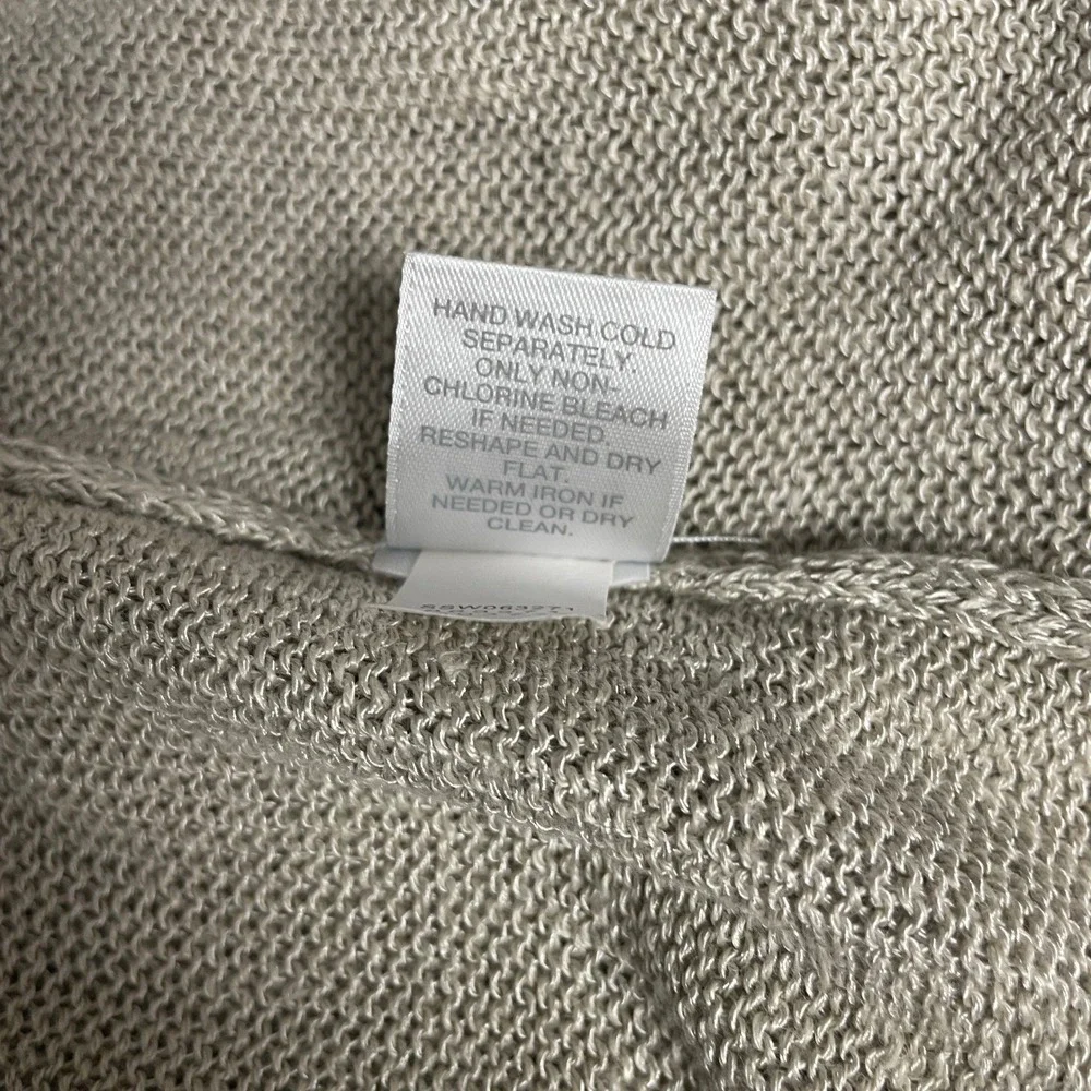 J. Jill Cardigan Large Beige Linen Blend Open Front‎ Longline Side Slit Sweater